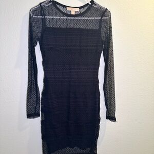 Michaels Black Sheer Lace Long Sleeve Dress